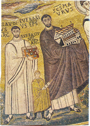 Particolare del mosaico dell'abside: il Vescovo Eufrasio.