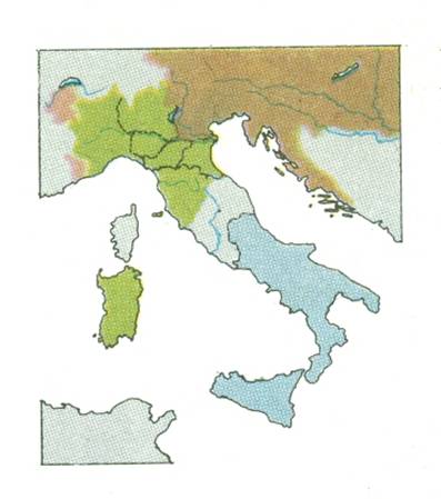 L'Italia dopo Villafranca. Nizza e Savoia furono cedute alla francia, ma il Regno di Sardegna acquistò la Lombardia, la Toscana e l'Emilia Romagna.