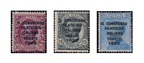 Foto 21) I francobolli sovrastampati per il congresso filatelico triestino del 1922