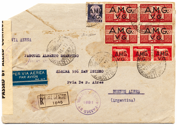 Foto 18) Lettera per l’Argentina, l’unica conosciuta affrancata con la “quartina” del francobollo da 100 L.