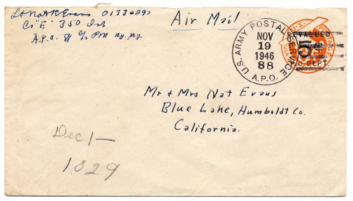 Foto 24) Aerogramma dall’ufficio di posta militare statunitense n. 88 del 19 novembre 1946, in quel periodo a Gorizia