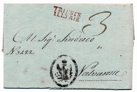 Foto 2) Lettera da Trieste del 14 agosto 1811, quando la città apparteneva alle Provincie illiriche napoleoniche, come testimonia il bollo postale 
