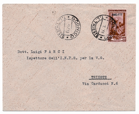 Foto 15) Lettera da Sgonico, l’unico ufficio che ebbe il bollo con la dicitura t.l. trieste 