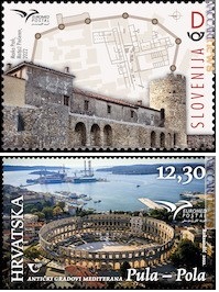 L’arena di Pola ed il forte romano di Aidussina in francobollo